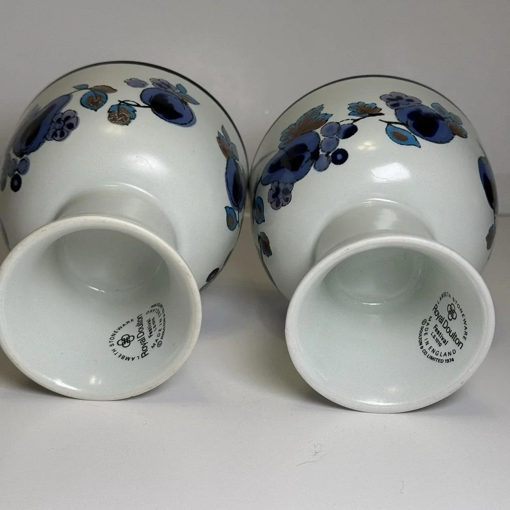Royal Doulton Festival LS1010‎ Footed Bowls Set 2 Lambeth Stoneware England